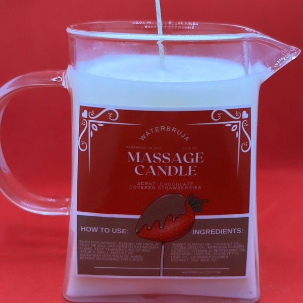 Massage Oil Candle, Chocolate Covered Strawberry, Valentine's Day Candle, Galentine Day, Anniversary Gifts, Body Balm, Sweetheart, Soy Wax