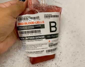 Baño de burbujas con bolsa intravenosa, Baño de burbujas vegano, Regalos para médicos, Regalos para enfermeras, Baño en remojo, Baño y belleza, Baño de sangre, Sangre falsa, Vampiro, Donante de sangre