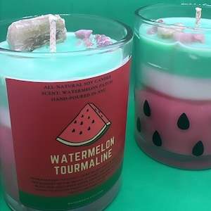 Watermelon Tourmaline Candle, Watermelon Season, Crystal Candle, Summer Candle, Watermelon Patch, Soy Vegan Candle, Faux Food Candle, Fun