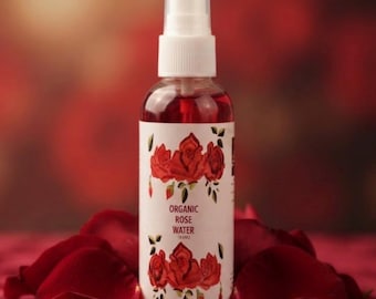 Organic Rose Water Spray, Rose Quartz Inside, Rose Water Toner, Hydrating Face Mist, MakeUp Setting Spray, Dewy skin spray, Witch Hazel