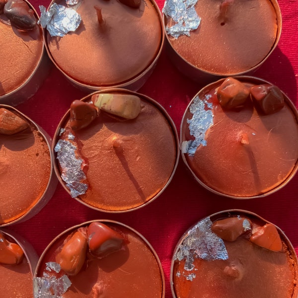 Red Jasper Tealight Candles, Apple Cinnamon Scent, Cinnamon Scent, Ritual Candles, Altar Candles, Rock Candle, Witchy Decor,Chakra Candles