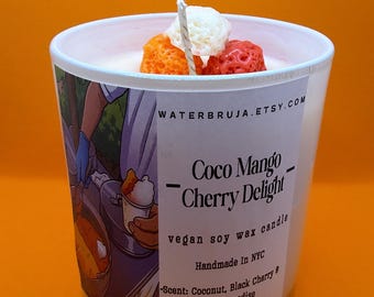 Candela di soia al profumo di cocco, mango e ciliegia