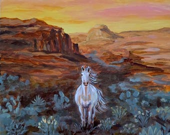 Espíritu del Alto Desierto – Pintura acrílica líquida original de 10x10 cm sobre lienzo.