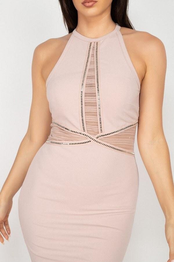 Rhinestone Trim Halter Dress Etsy