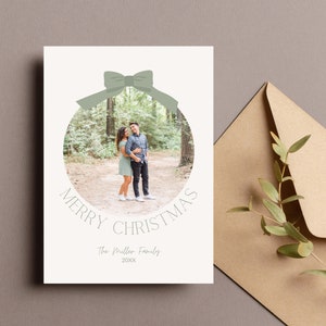 Sage Merry Christmas Card Template, Canva Template, Photo Holiday Card