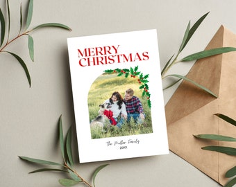 Merry Christmas Card Template, Canva Template, Holiday Photo Card