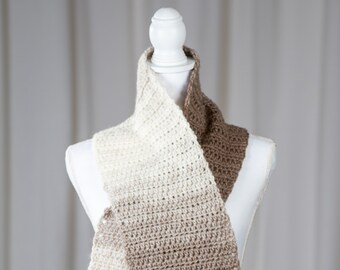 Handmade Crocheted Scarf/Cream and Taupe -S9