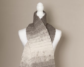 Handmade Crocheted Scarf/Cream and Taupe - S33