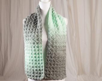 Handmade Crocheted Scarf/Mint Green and Silver – S20