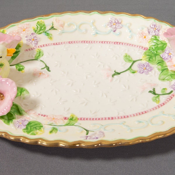 Vintage Avon Springtime Floral Duck Serving Platter Tray Decor