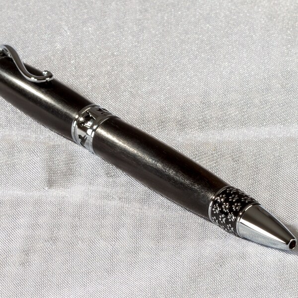 Handmade Ebony Hardwood Pen - Cat Theme