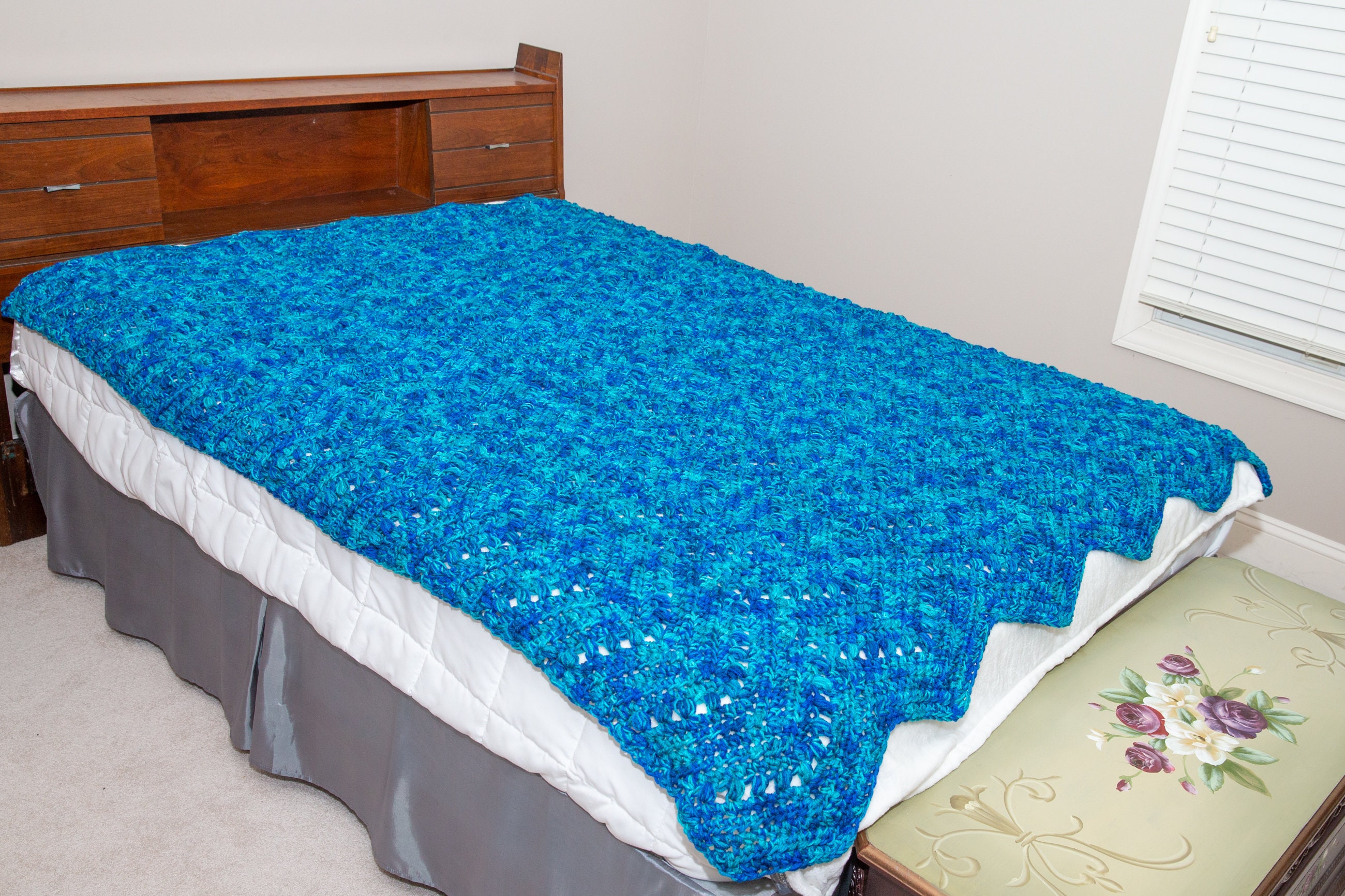 Puff Shell Ripple Afghan New Hand Crocheted Classic Ripple Design Afghan With Puff Stitch/extra ...