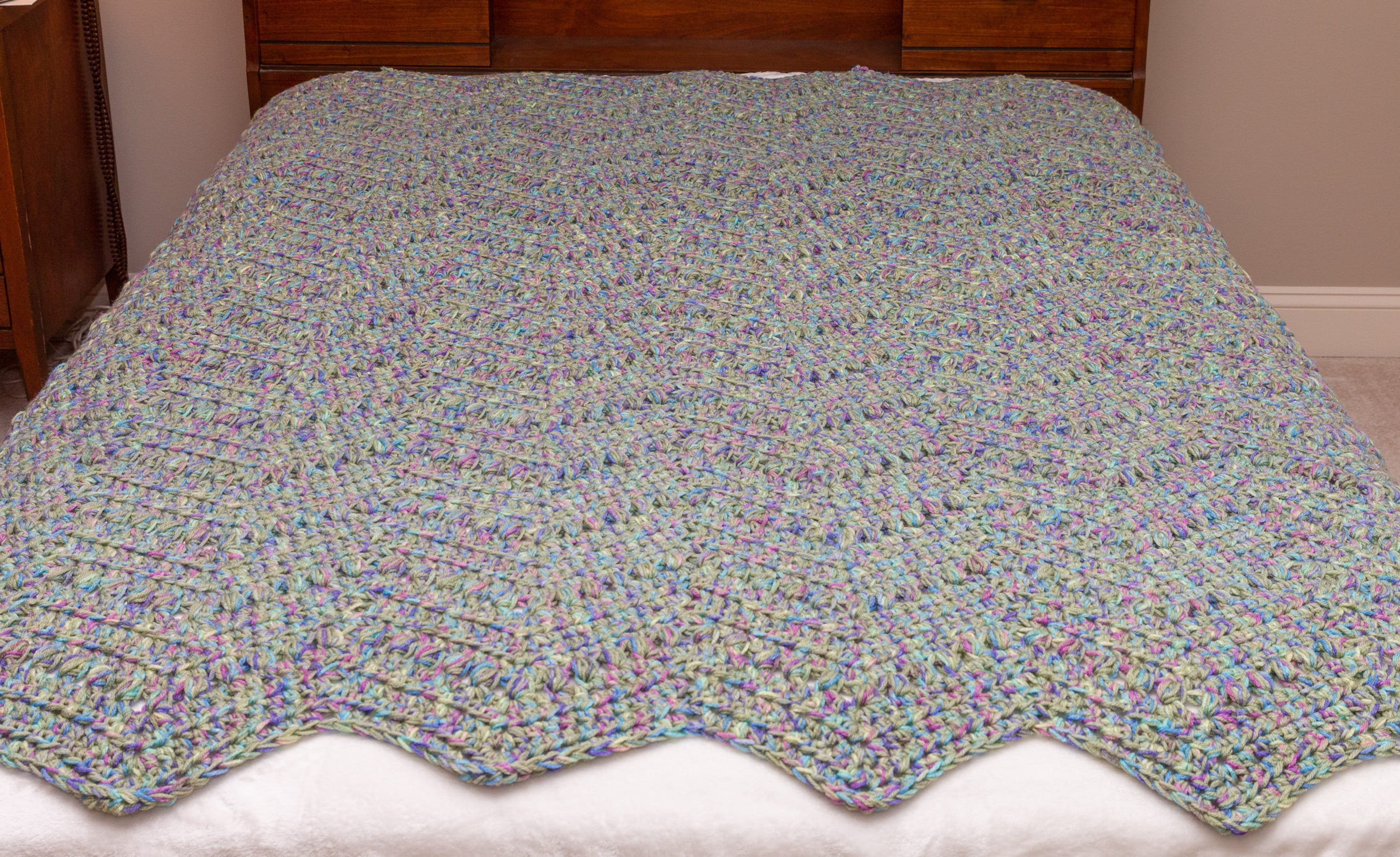 Puff Shell Ripple Afghan New Hand Crocheted Classic Ripple Design Afghan With Puff Stitch/extra ...