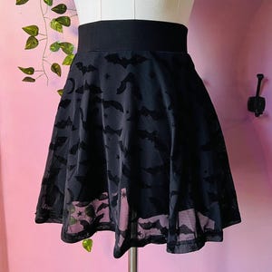 The Morbid Mini Skort - BATS - Flocked Bat Skirt with Built In Shorts - Ready to Ship