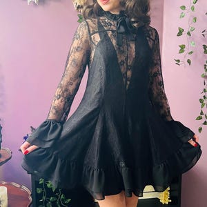 Nightshade - Dark Romantic Floral Mini Babydoll Dress - READY TO SHIP image 3