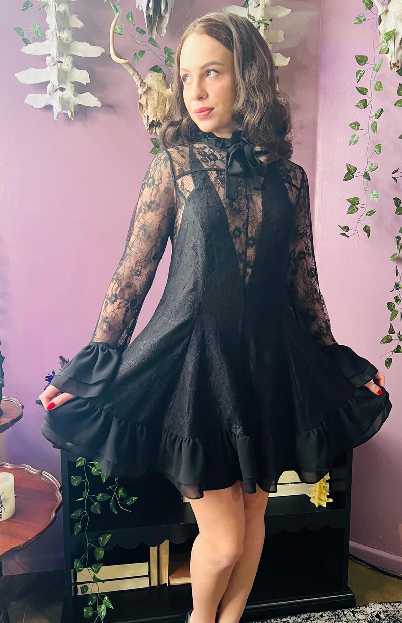 Nightshade - Dark Romantic Floral Mini Babydoll Dress - READY TO SHIP image 3