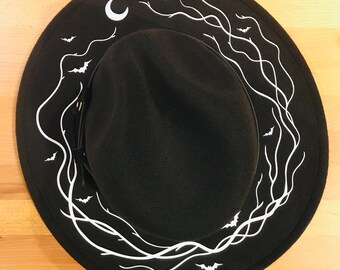 Vegan Felt wide brim Hat - goth witch horror fedora hat - Haunted Vines