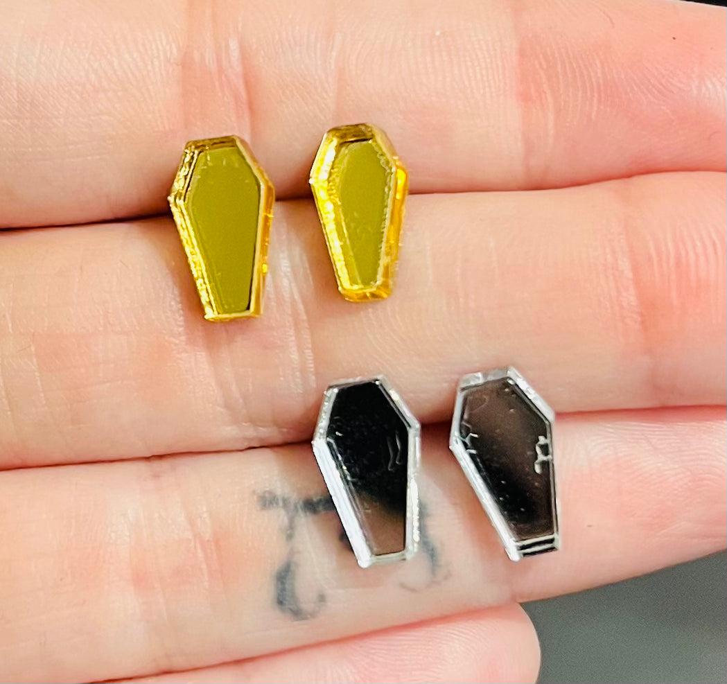 Mini Coffin Stud Earrings - Gold or Silver - 128