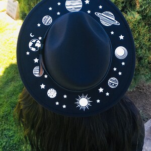 Vegan Felt  wide brim Hat - goth witch fedora hat - Planetarium