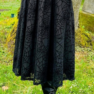 The Aradia Skirt  - Velvet Spider Web Flocked Full SKIRT - READY to SHIP
