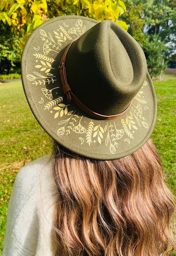 Vegan Felt Wide Brim Hat - Witch Boho Vintage Cottage Core  display picture 2