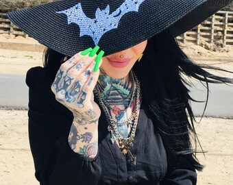 Floppy Sun Hat - XL Brim - Goth Witch Hat - Bats - Etsy display picture 1