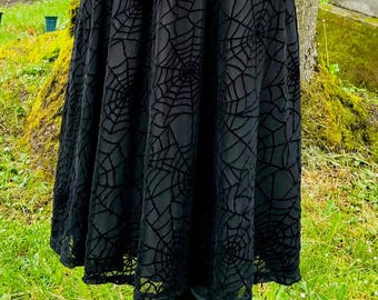 The Aradia Skirt  - Velvet Spider Web Flocked Full SKIRT - READY to SHIP