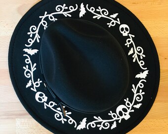 Vegan Felt wide brim Hat - goth witch fedora hat - Halloween