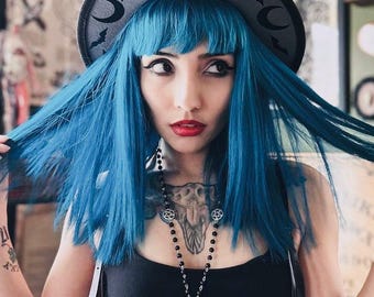 Cappello vegano in feltro a tesa larga - cappello fedora gotico da strega per Halloween - "Charcoal Bat Moon"