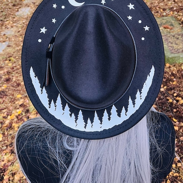 Vegan Felt Wide Brim Hat - goth witch fedora hat - "Forest at night"