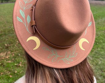 Vegan Felt Wide Brim Hat - witch boho cottage core vintage hat - Caramel - Fern Moon - Fox & Fable