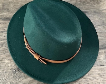 Fox & Fable - Vegan Felt Wide Brim Hat - Emerald - Plain
