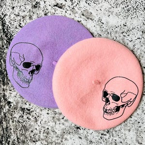 Vegan Beret - Pastel Skull