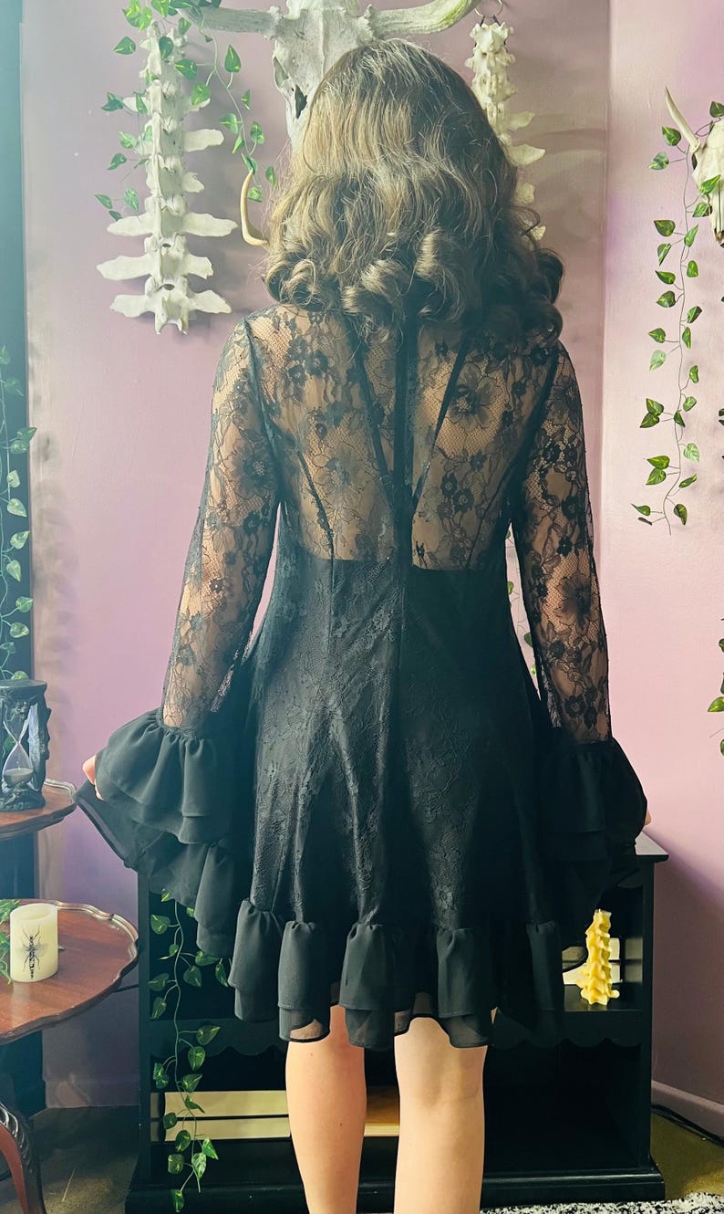 Nightshade - Dark Romantic Floral Mini Babydoll Dress - READY TO SHIP image 7