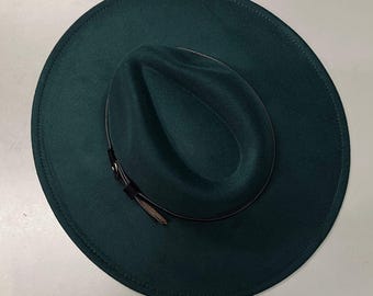 Vegan Felt Wide Brim Hat - XL - EMERALD - Plain