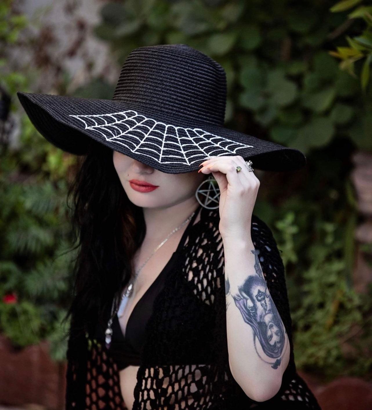 Vintage Black Wool Wide Brim Hat Boho Floppy Felt Festival Witchcore Vegan Felt Wide Brim Hat - Goth Witch Fedora Hat - XL Brim  main image 2