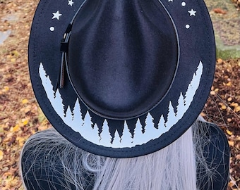 Vegan Felt Wide Brim Hat - goth witch fedora hat - "Forest at night"