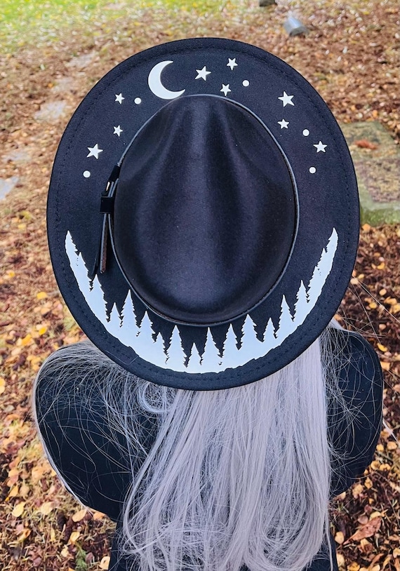 Vegan Felt Wide Brim Hat - Goth Witch Fedora Hat - 