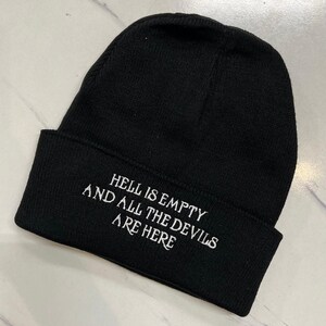 Vegan Beanie - Hell is empty and all the devils are here - READY TO SHIP