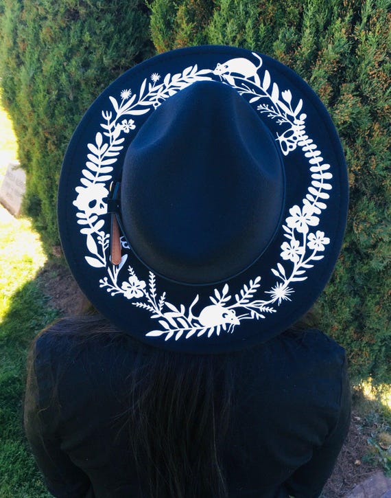 Vegan Felt Wide Brim Hat Goth Witch Fedora Hat Springtime