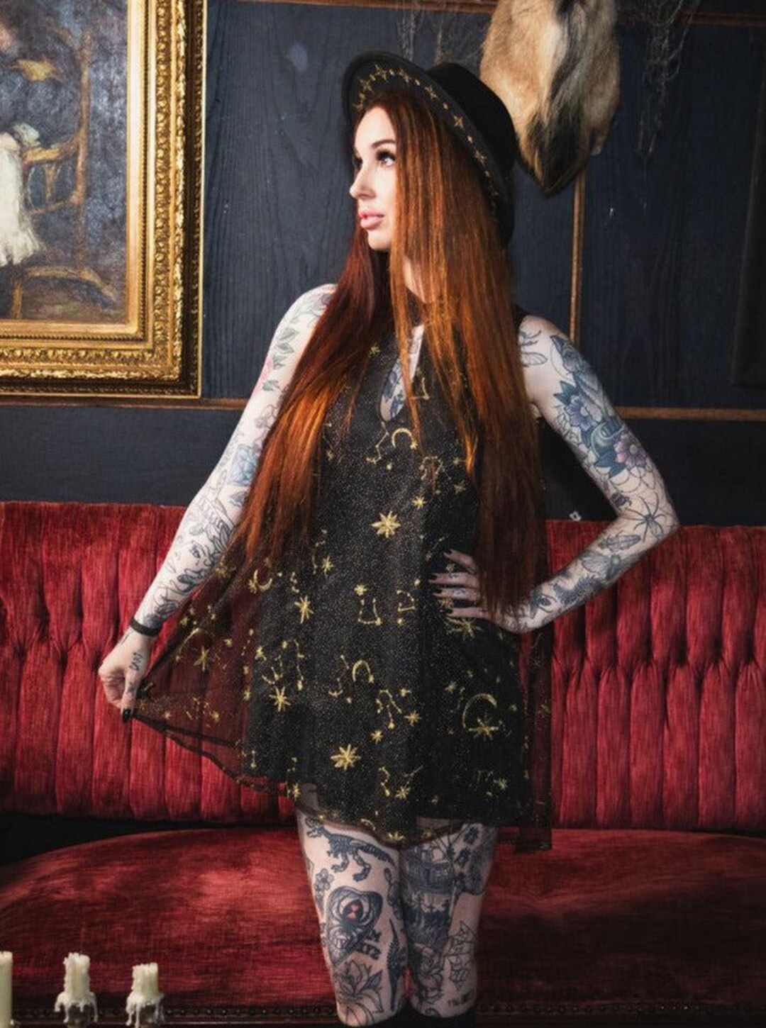 Witchy Lace Slit Maxi Dress for Gothic Elegance