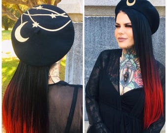 Vegan Beret - Hanging Moon & Stars