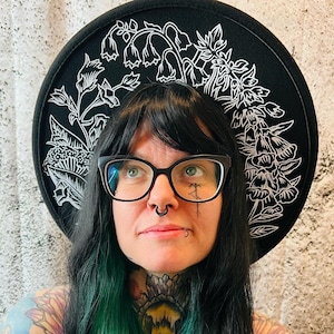 Vegan Felt Wide Brim Hat - XL Brim - "Deadly Garden"