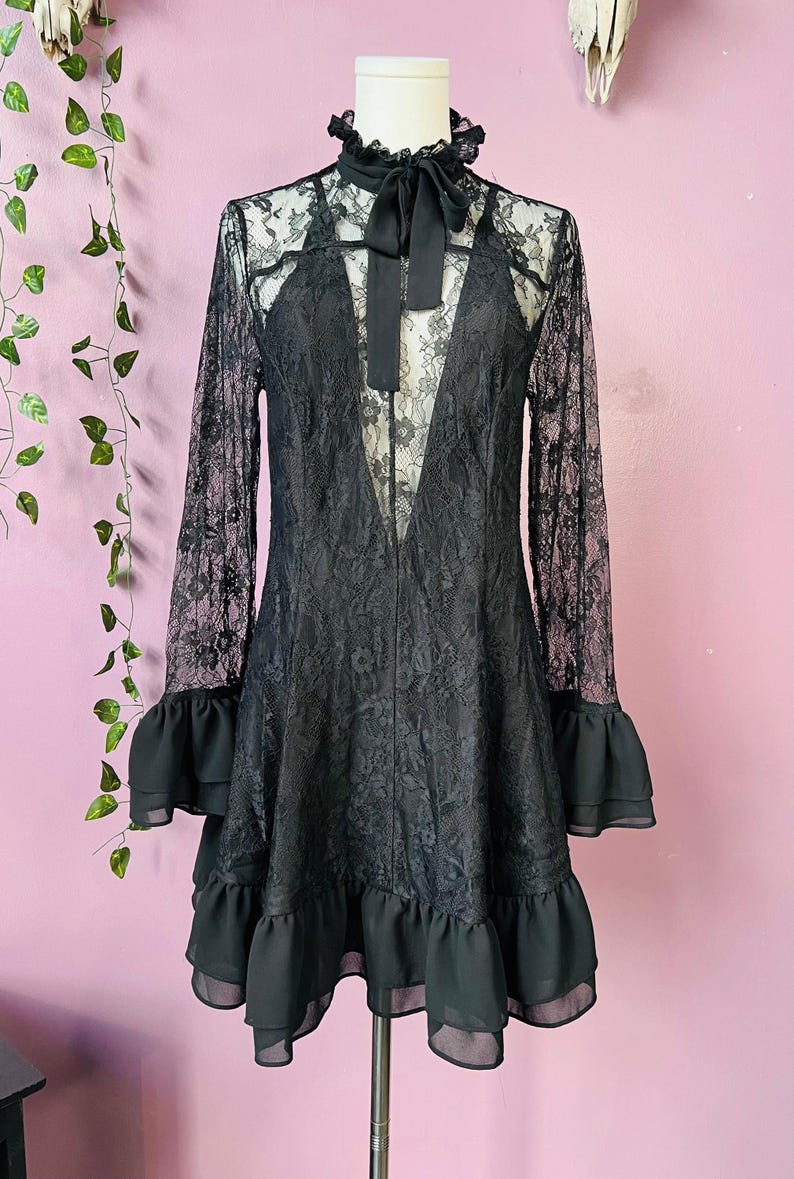 Nightshade - Dark Romantic Floral Mini Babydoll Dress - READY TO SHIP image 5