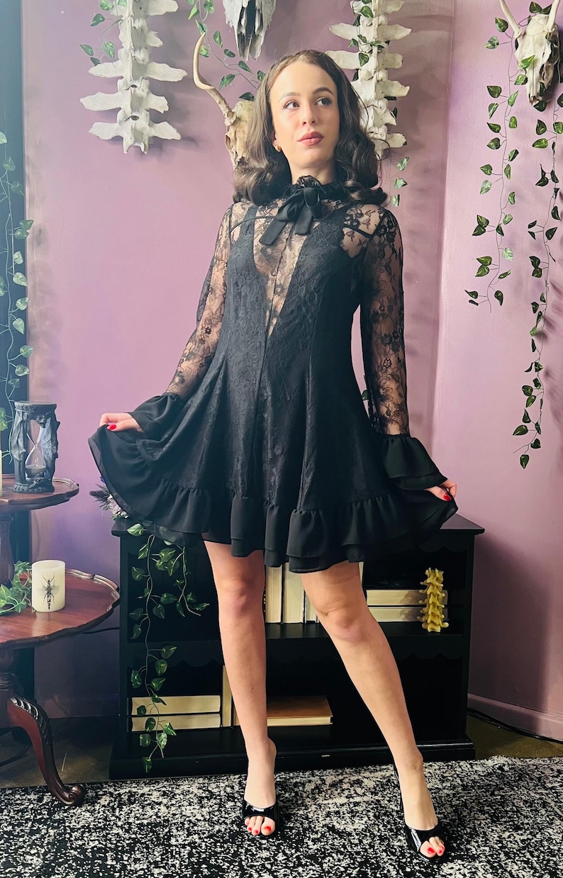 Nightshade - Dark Romantic Floral Mini Babydoll Dress - READY TO SHIP image 2