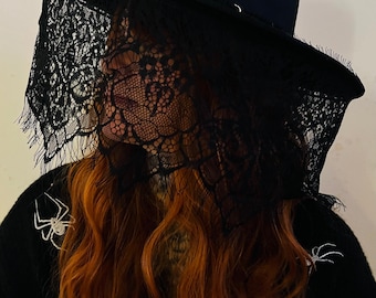 Vegan Felt Hat - Mourning Collection - Funeral Lace