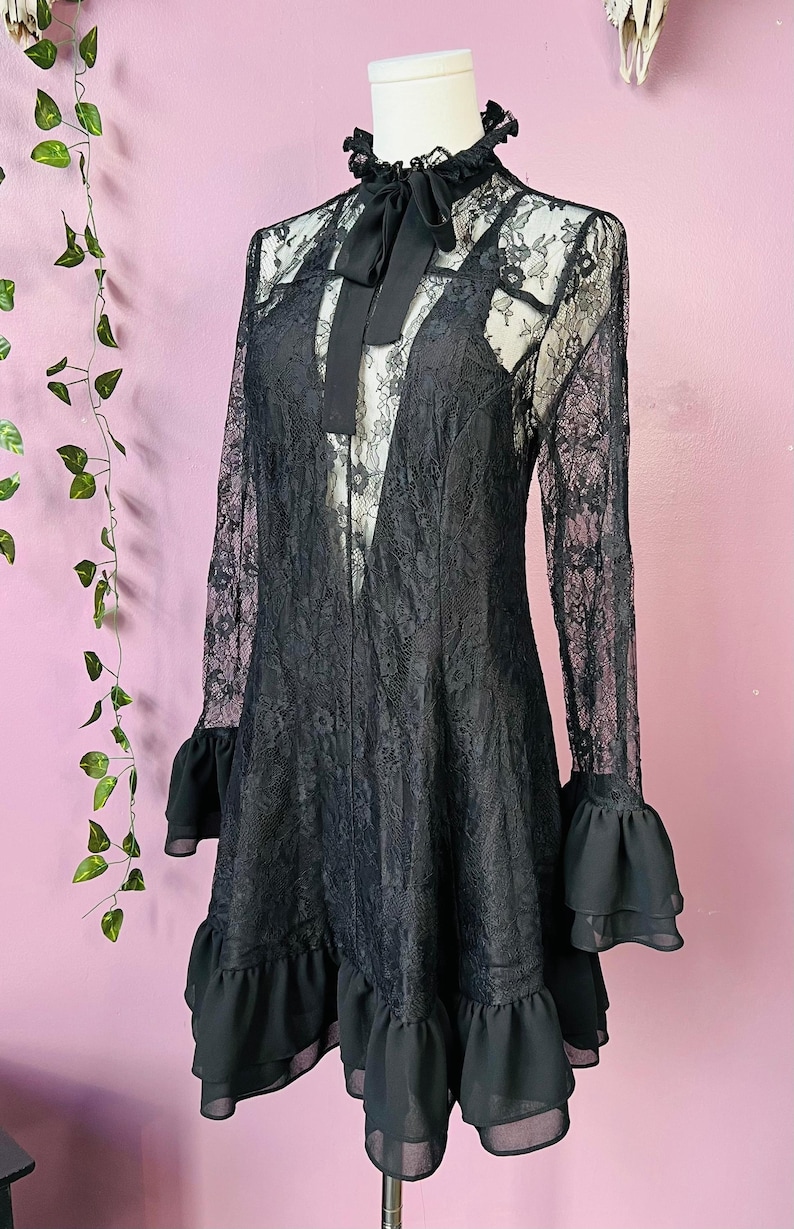 Nightshade - Dark Romantic Floral Mini Babydoll Dress - READY TO SHIP image 6