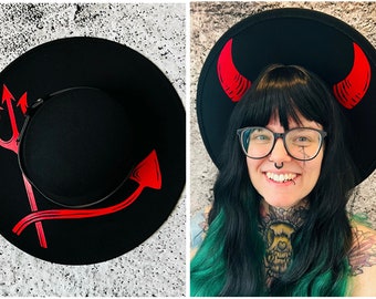 Vegan Felt Wide Brim Hat - Flat Top XL Brim - "Devil"