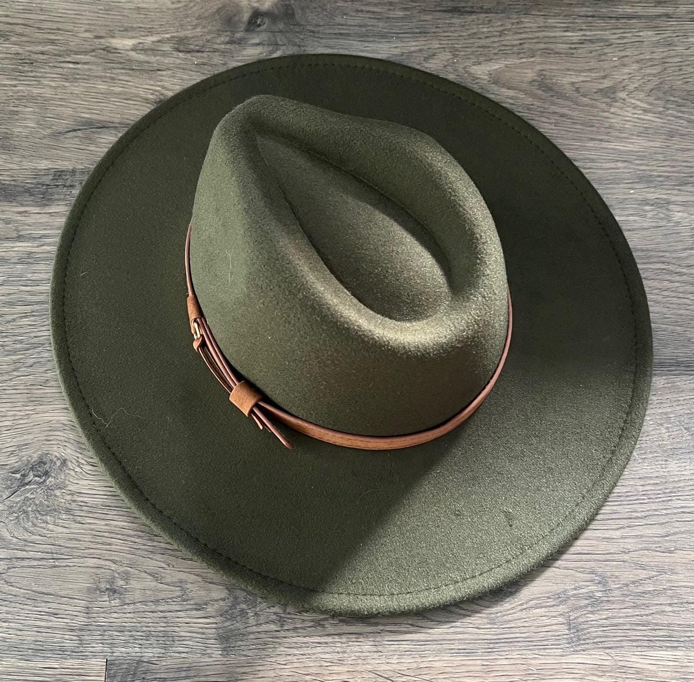 ASTOUNDING 1930s\' OLIVE GREEN FELT HAT WITH INTRICATE TOPSTITCHING & BOIW IMG_9803_1800x1800.jpg?v=  main image 3