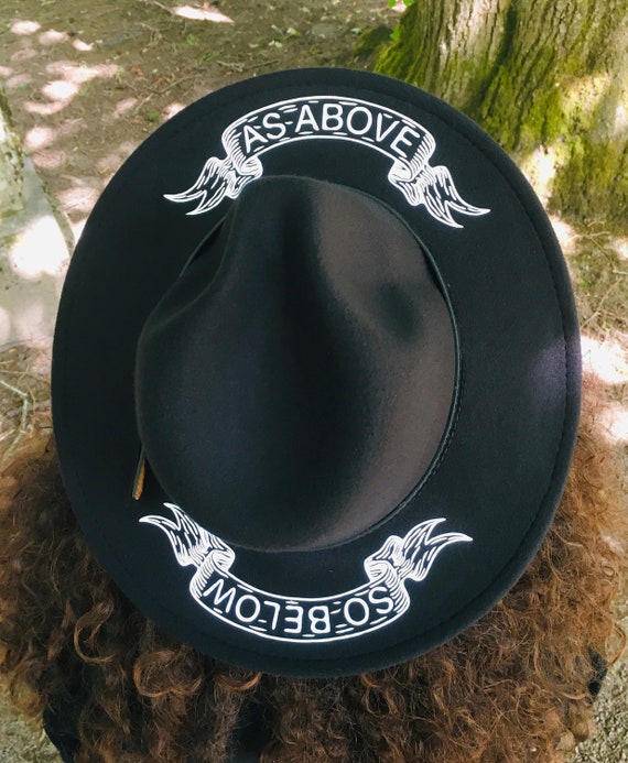Vegan Felt Wide Brim Hat Goth Witch Fedora Hat -as Above, so
